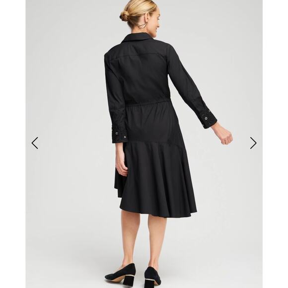 Chico's Whimsigoth Poplin Lace Grommet Midi Dress Black Sz 6 asymmetrical Witchy - Picture 3 of 11